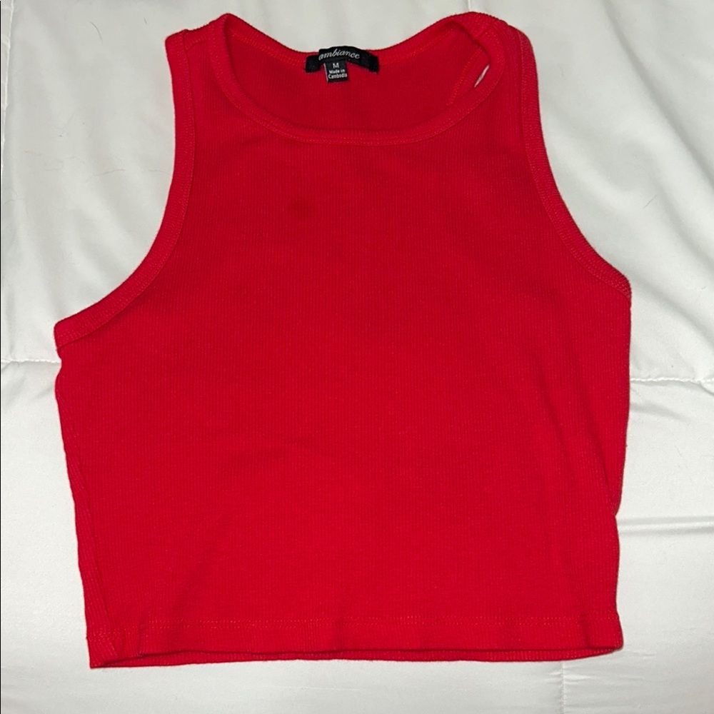 Ambiance Red Fitted Crop Tank Top